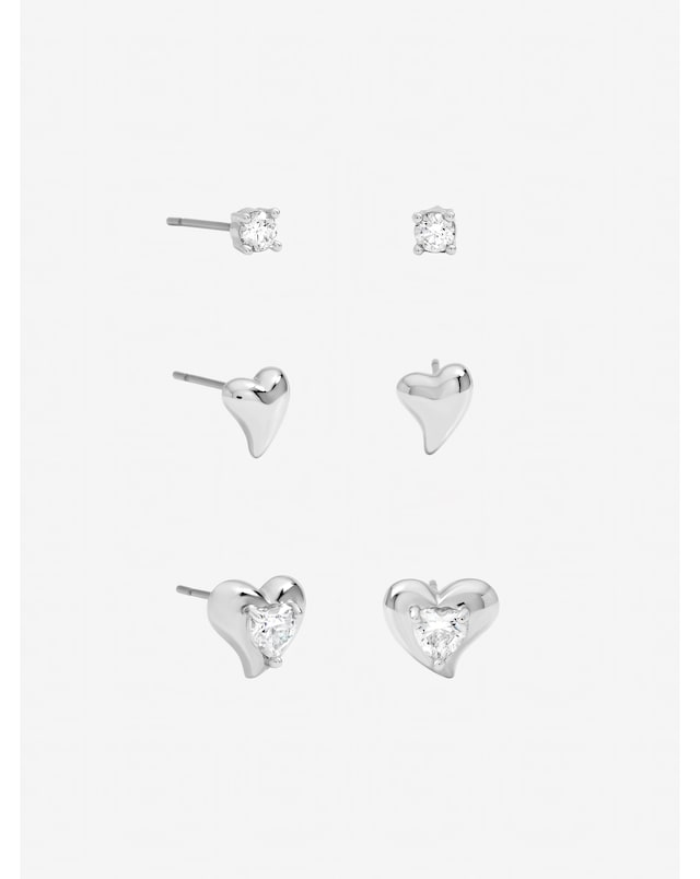 Jon Richard Rhodium Plated and Cubic Zirconia Heart Earrings - Multipack
