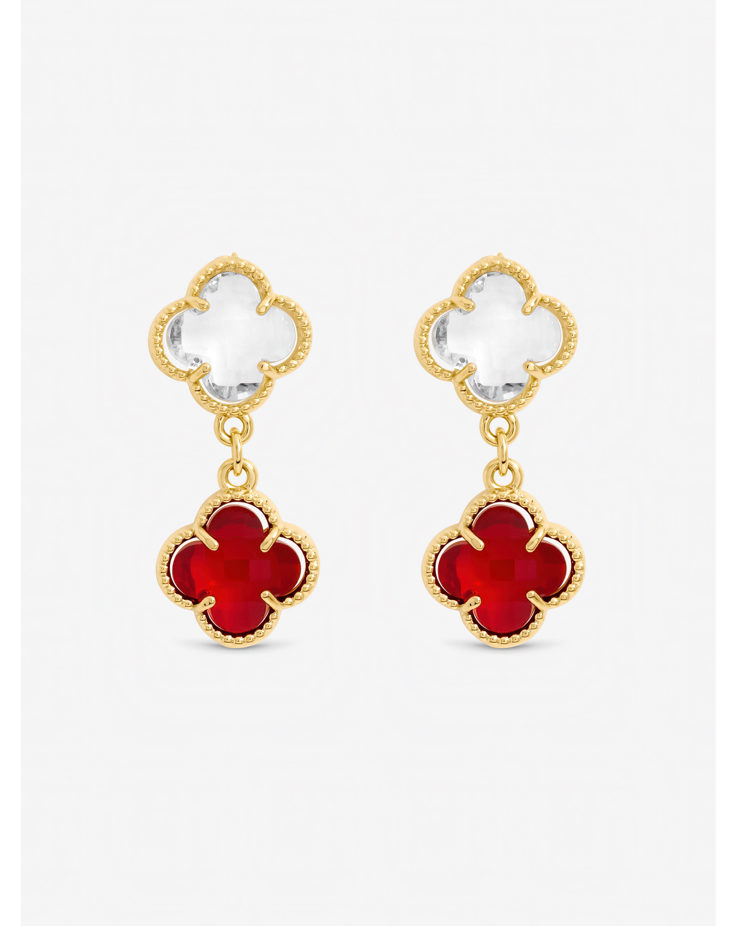 Gold Plated Ruby Crystal Clover Earrings