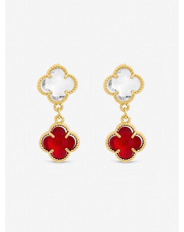 Jon Richard Gold Plated Ruby and Crystal Clover Drop Earrings