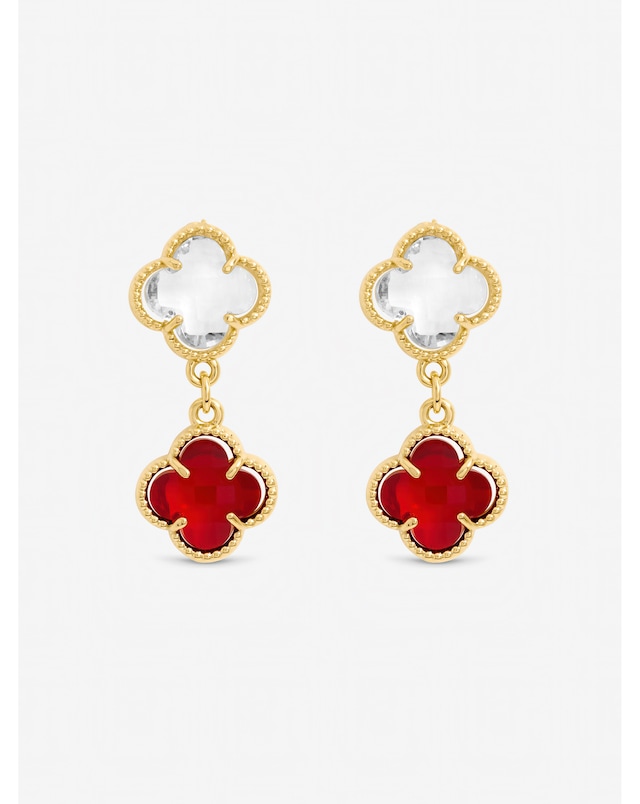 Jon Richard Gold Plated Ruby and Crystal Clover Drop Earrings
