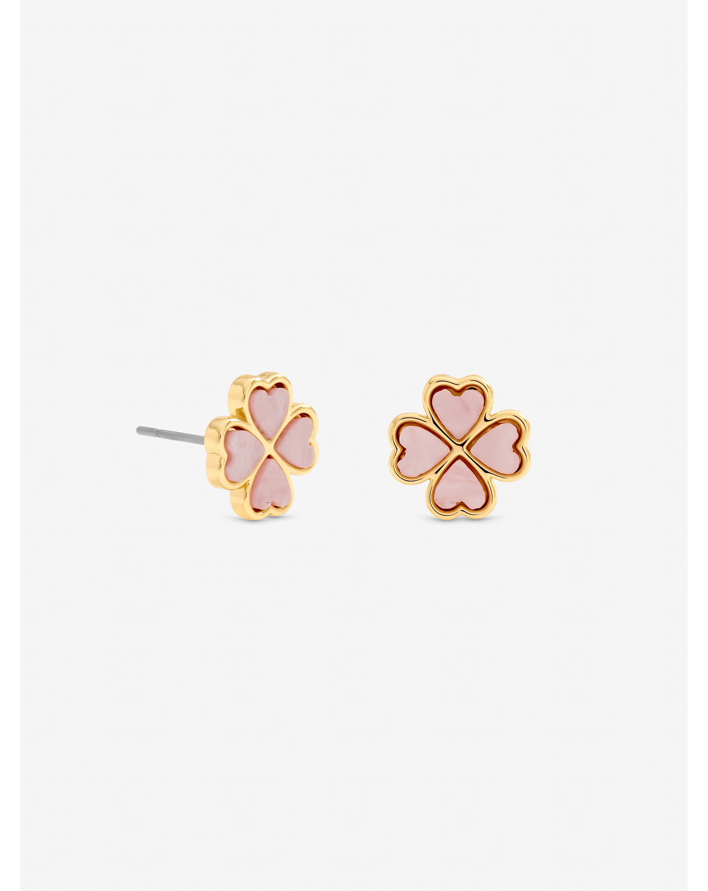 New In - Gold Plated Pink Heart Clover Studs