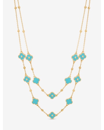 Mood Gold Plated and Turquoise Clover Double Row Necklace