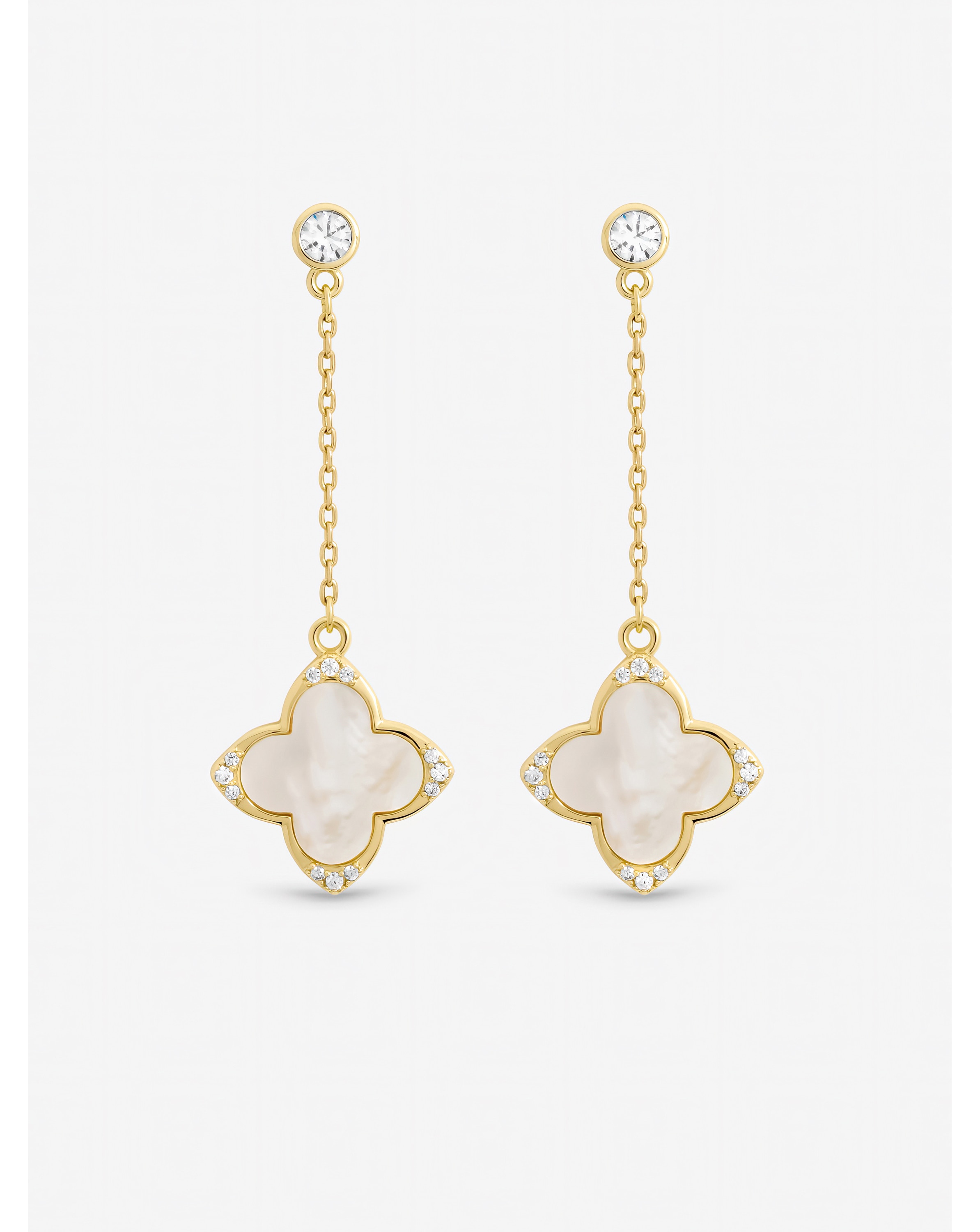 New In - Gold Mother of Pearl Clover Earrings