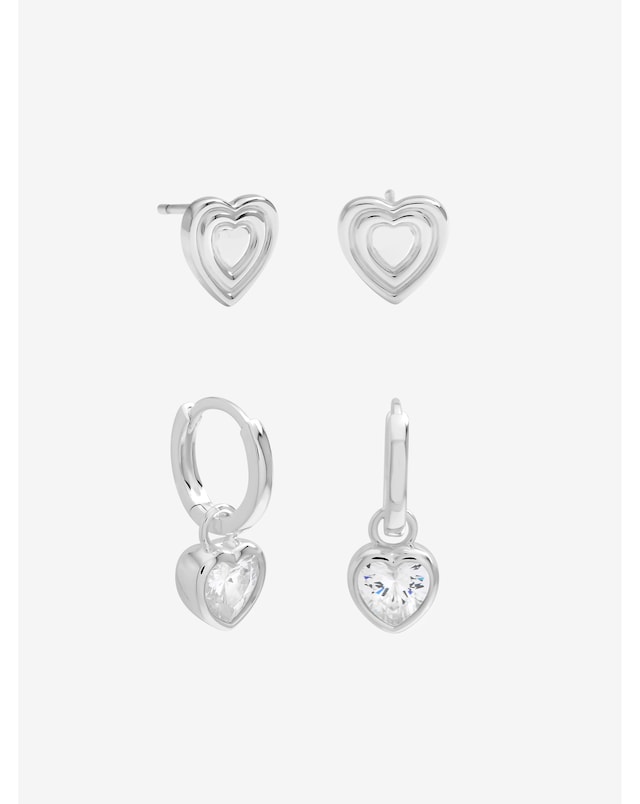 Inicio Sterling Silver Plated Heart Earrings - Pack of 2