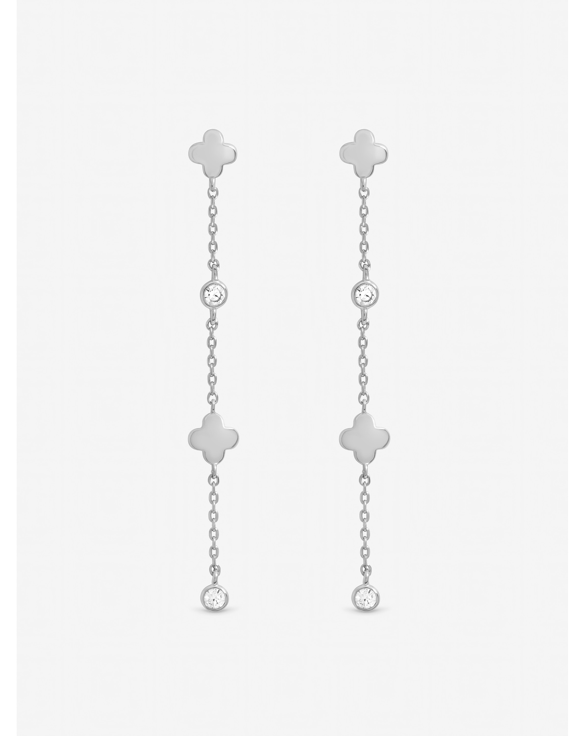 New In - Crystal Clover Fine Long Drop Earrings
