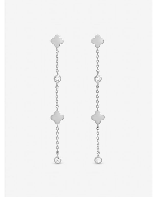 Inicio Sterling Silver Plated Crystal Clover Fine Long Drop Earrings
