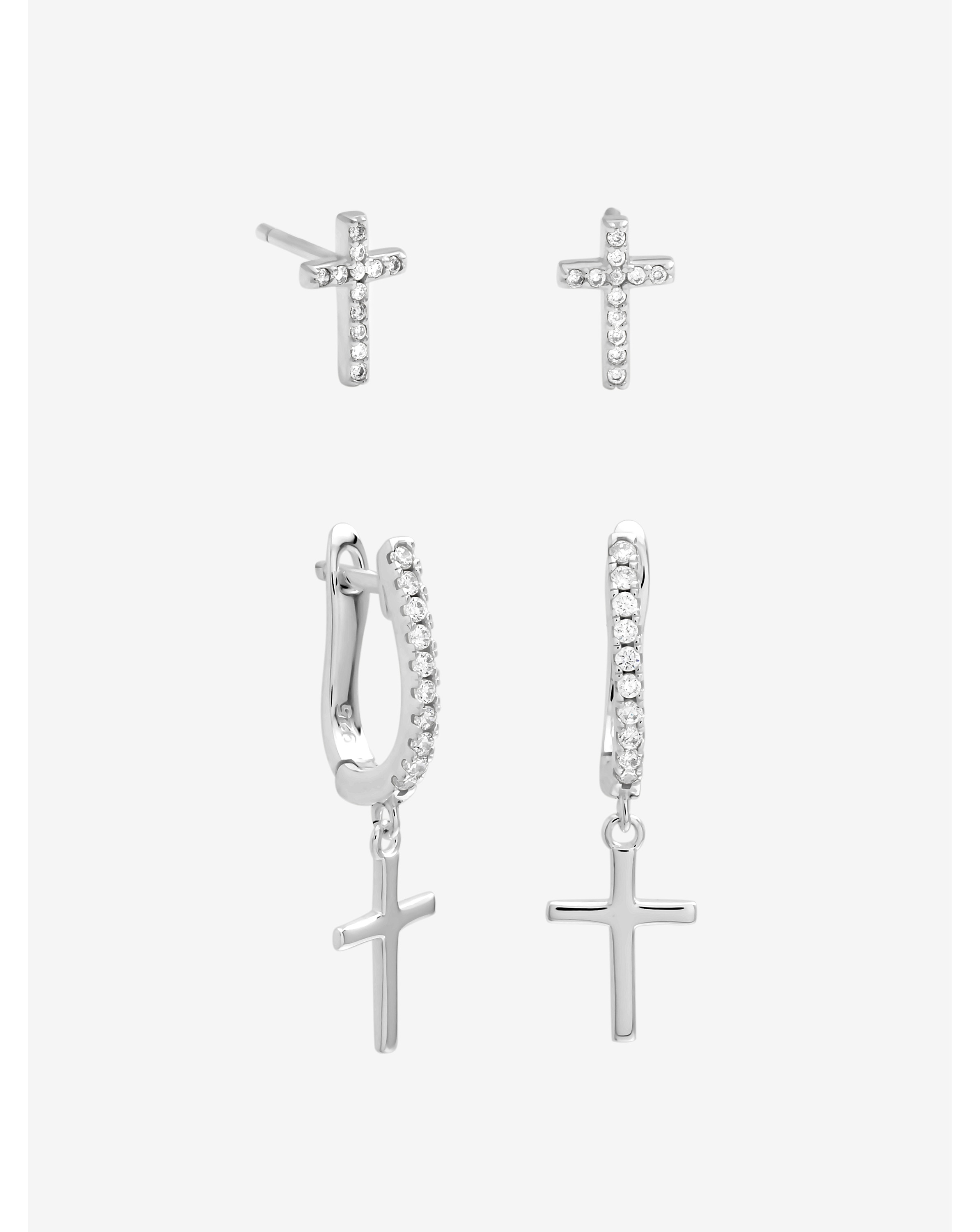 New In - Silver Plated Cross Studs - Pack of 2