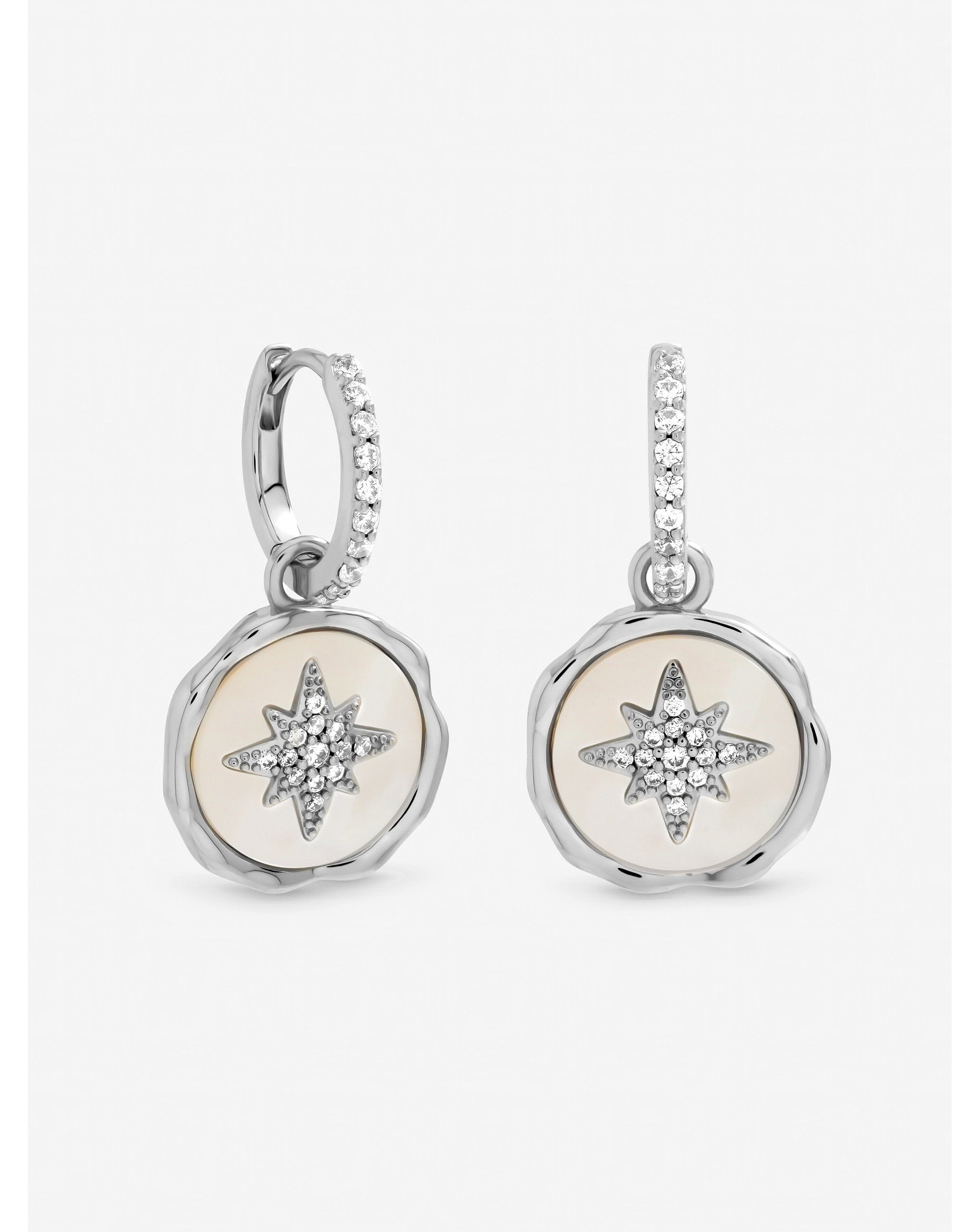 New In - Mother of Pearl Celestial Charm Hoops