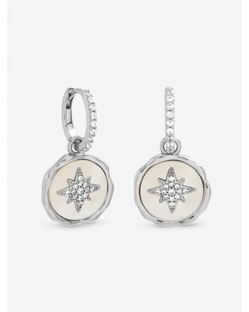 Inicio Sterling Silver Plated Mother of Pearl Celestial Charm Hoops