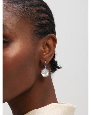 Inicio Sterling Silver Plated Mother of Pearl Celestial Charm Hoops