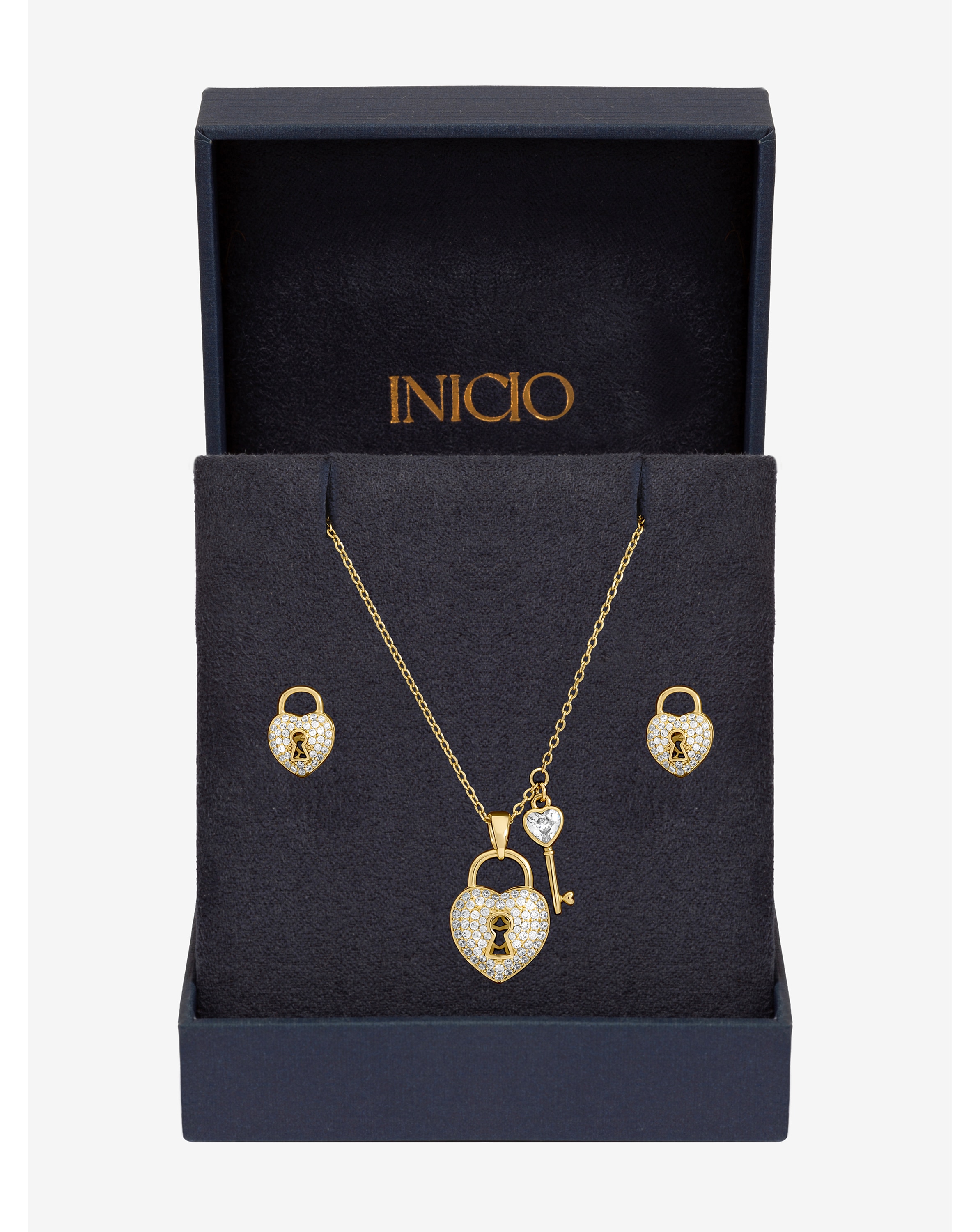 New In - Gold Plated Padlock Heart Set - Gift Box