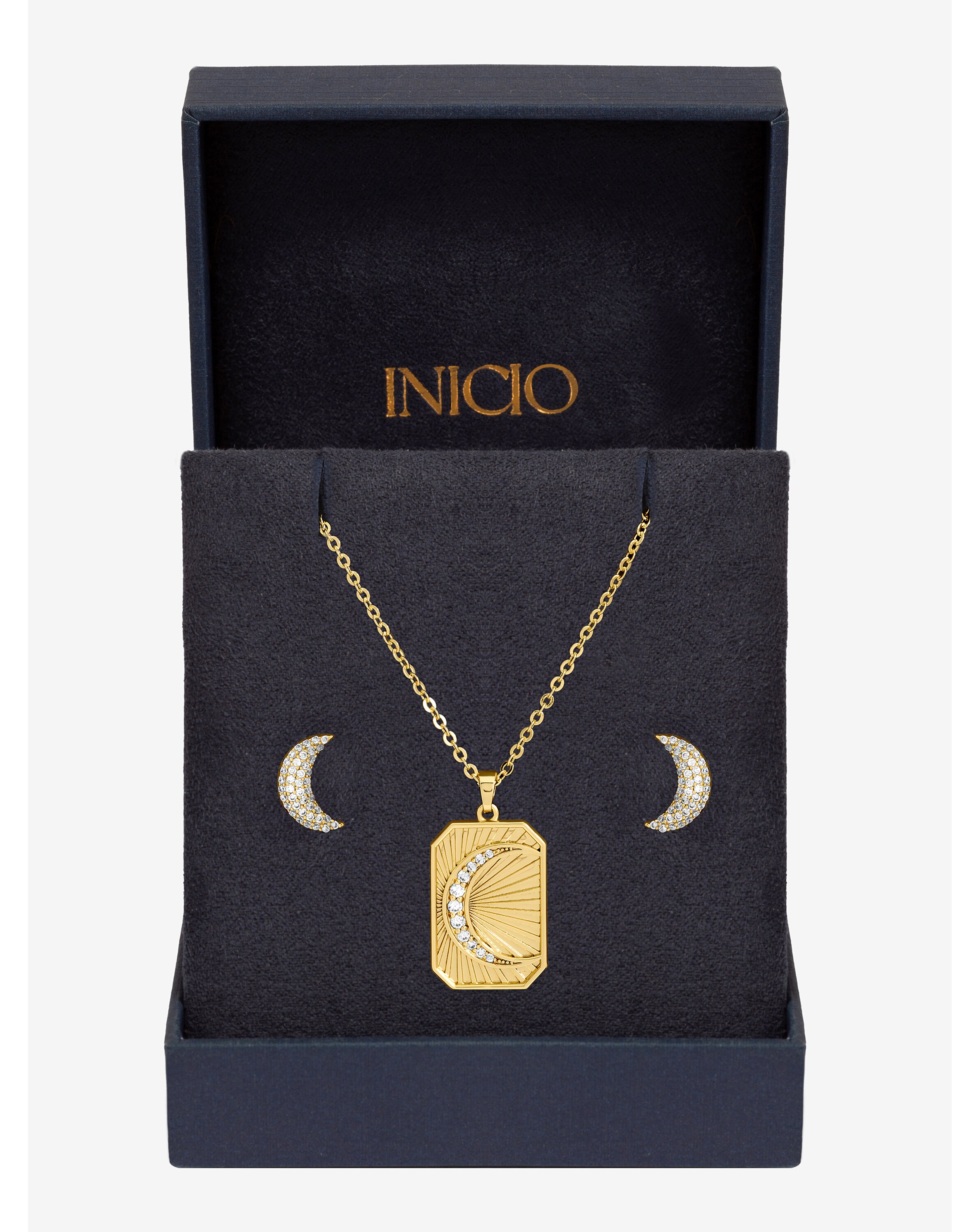 New In - Gold Plated and Pave Moon Set - Gift Box
