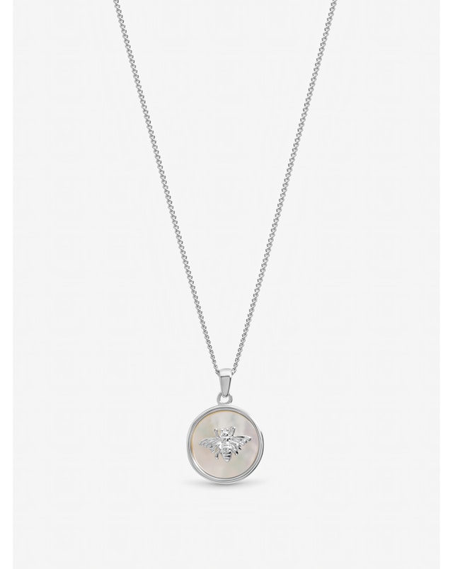 Inicio Sterling Silver Plated Mother Of Pearl Bumblebee Pendant - Gift Pouch