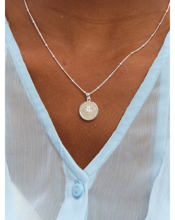 Inicio Sterling Silver Plated Mother Of Pearl Bumblebee Pendant - Gift Pouch