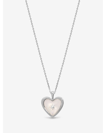 Inicio Sterling Silver Plated Mother of Pearl Heart Pendant - Gift Pouch