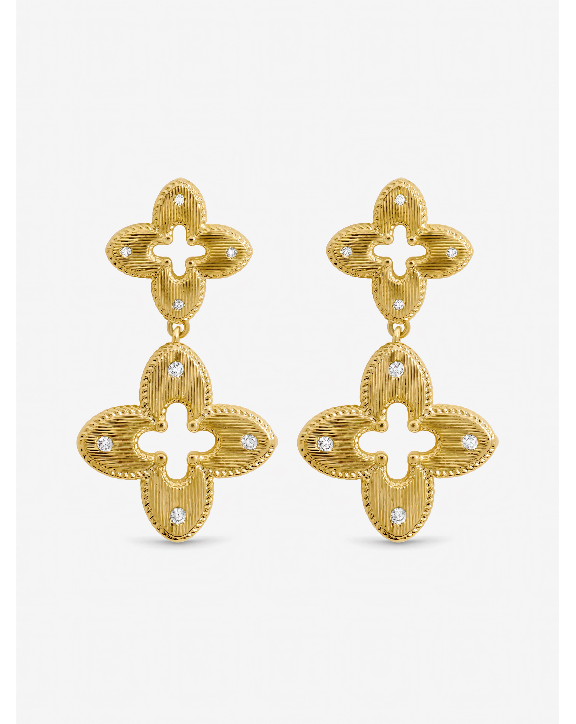 New In - Gold Plated Crystal Clover Earrings