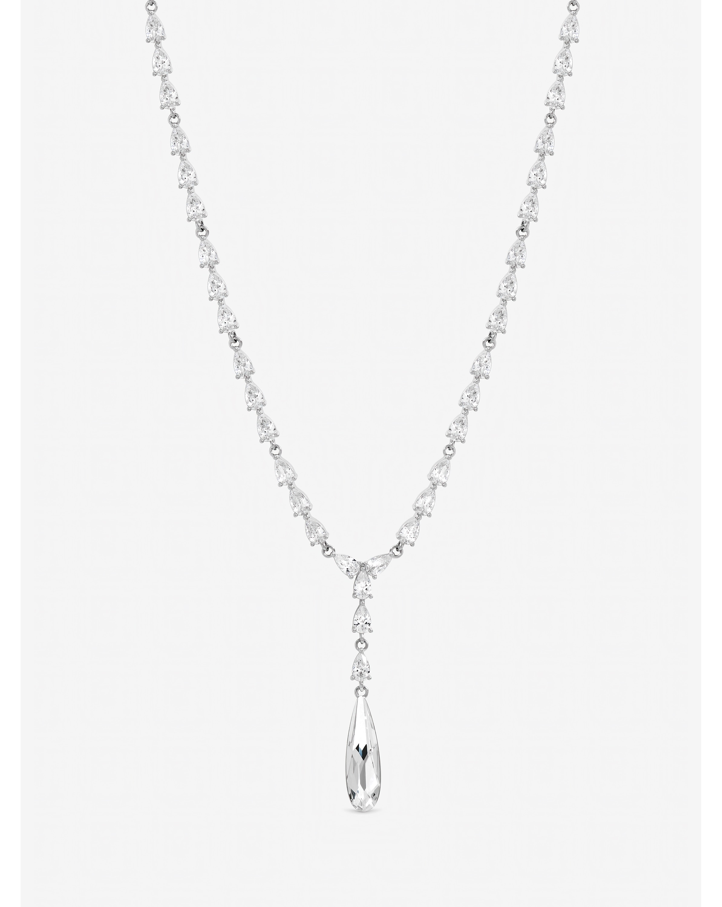 New In - Rhodium Plated Pear Drop Y-Necklace