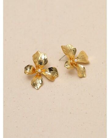 Jon Richard Gold Plated and Pearl Statement Flower Clip Earrings