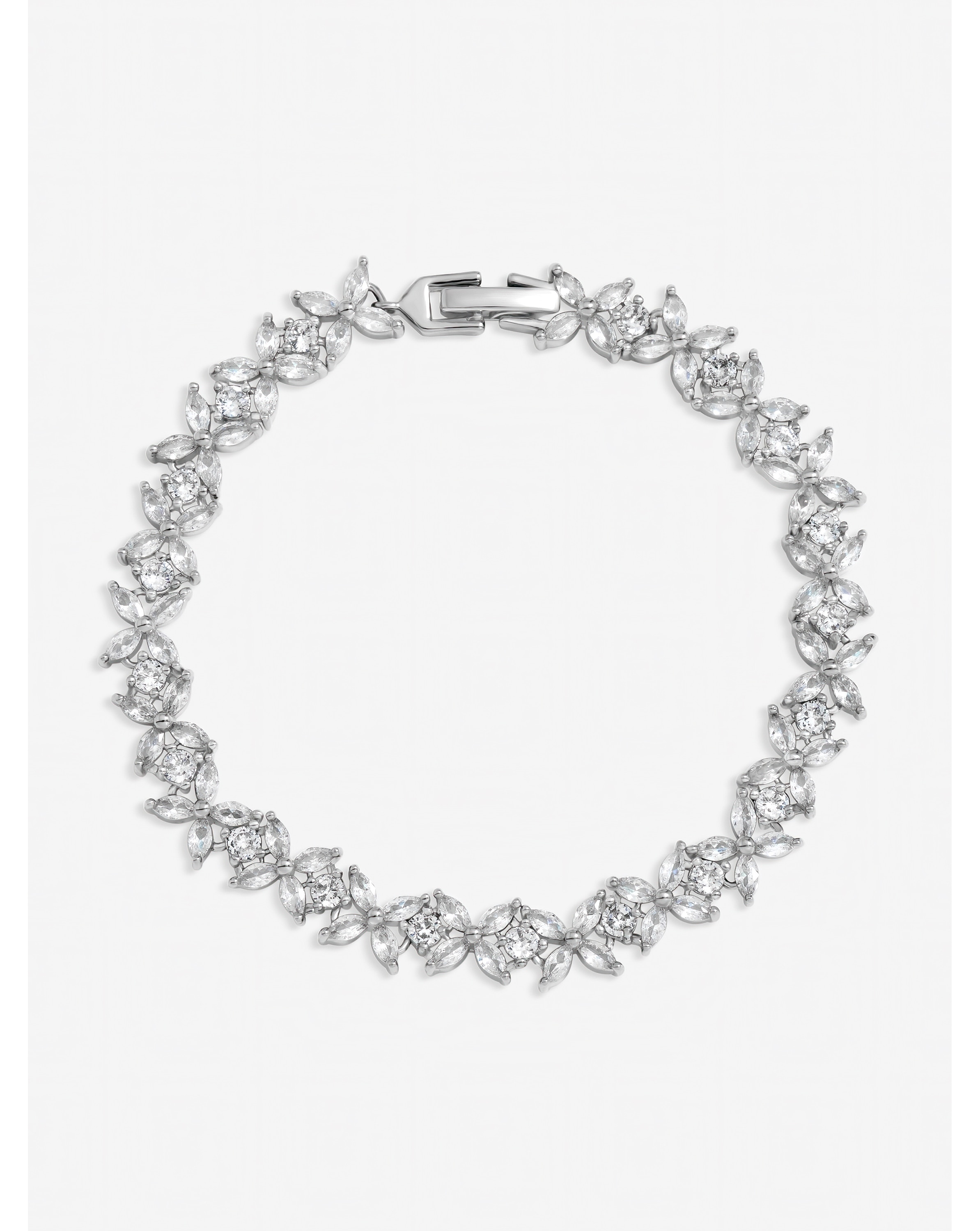 New In - Rhodium Plated CZ Floral Bracelet