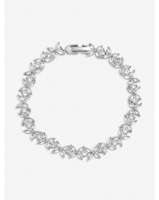 Jon Richard Rhodium Plated Cubic Zirconia Floral Bracelet