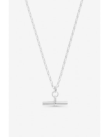Inicio Sterling Silver Plated Polished T-Bar Pendant - Gift Pouch