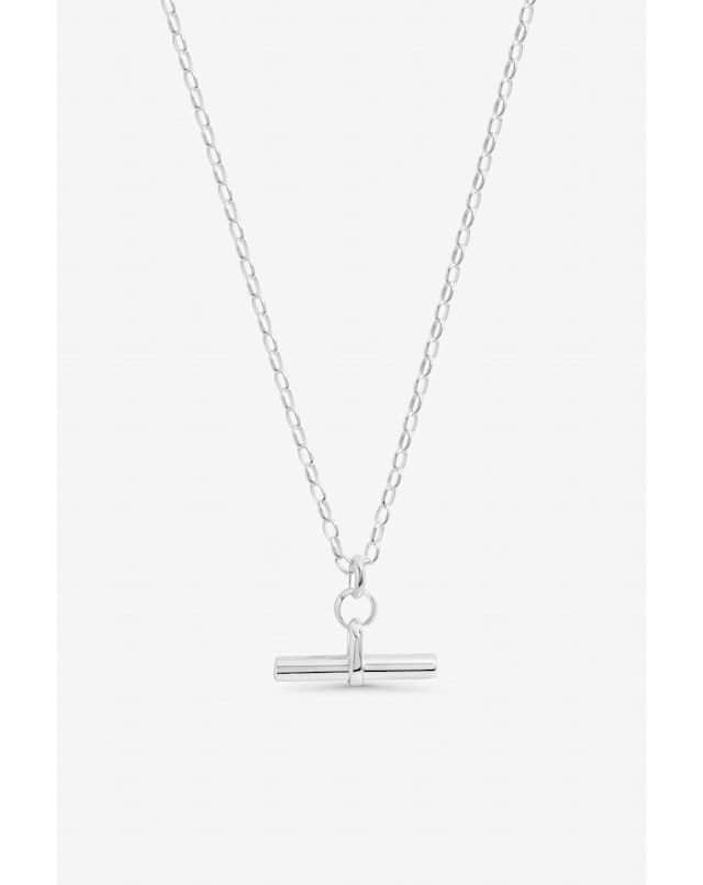 Inicio Sterling Silver Plated Polished T-Bar Pendant - Gift Pouch