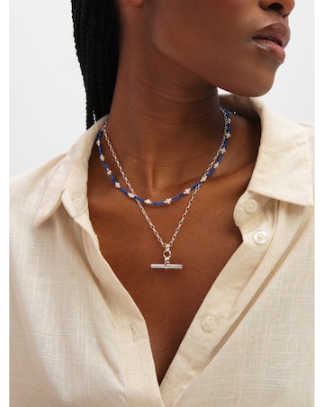 Inicio Sterling Silver Plated Polished T-Bar Pendant - Gift Pouch