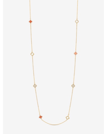 Jon Richard Gold Plated and Coral Long Station Clover Necklace