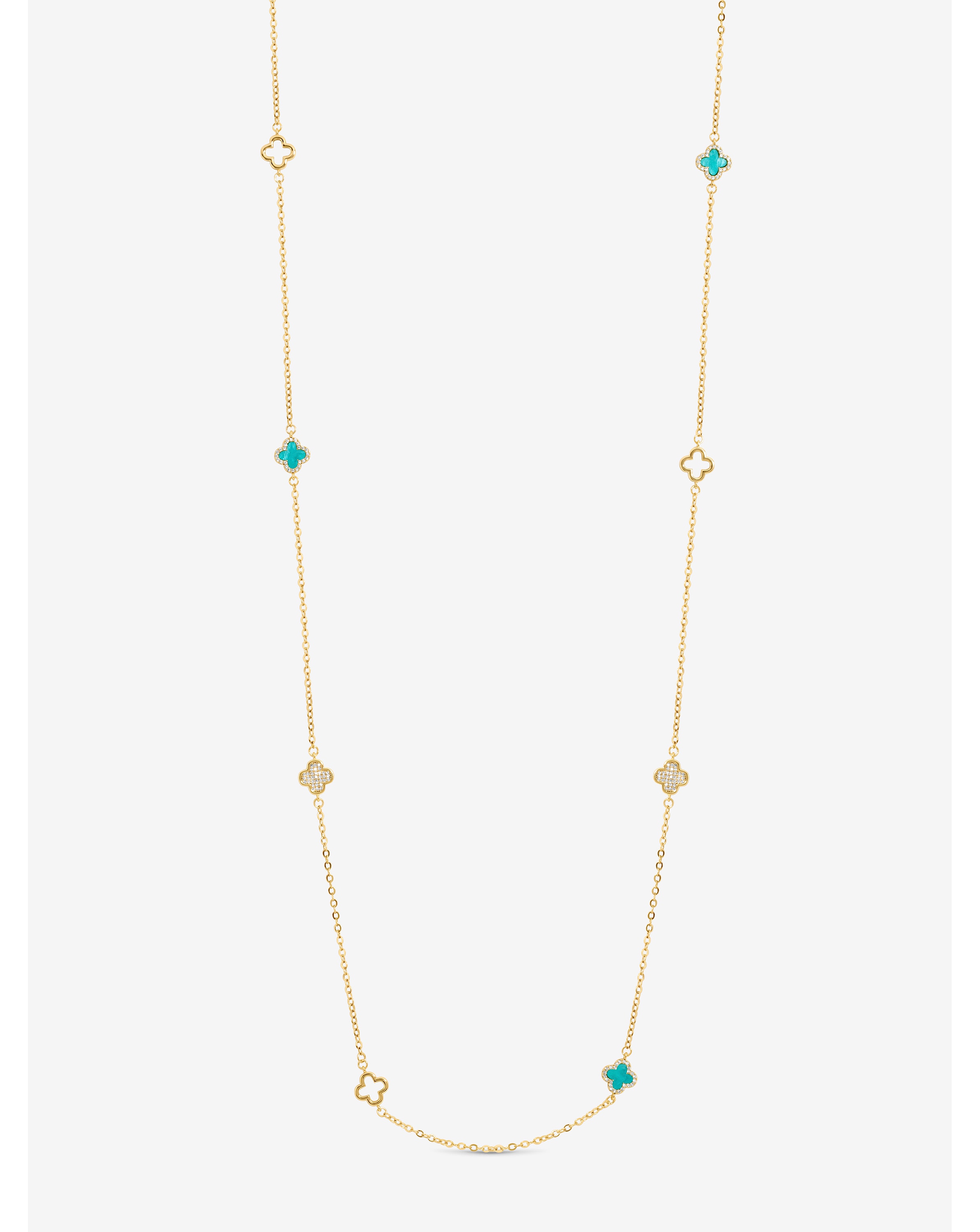Gold Turquoise Long Clover Necklace