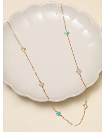 Jon Richard Gold Plated and Turquoise Long Station Clover Necklace