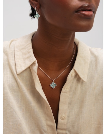 Inicio Sterling Silver Plated Turquoise Clover Pendant - Gift Pouch