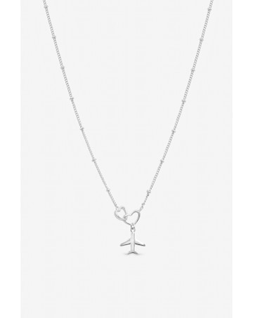 Inicio Sterling Silver Plated Interlink Heart Plane Necklace - Gift Pouch