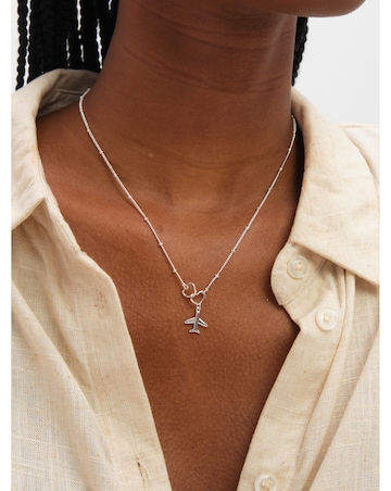 Inicio Sterling Silver Plated Interlink Heart Plane Necklace - Gift Pouch