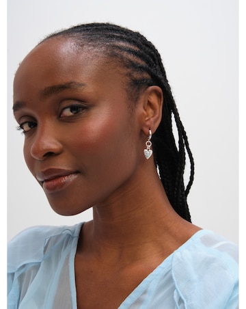 Inicio Sterling Silver Plated Hammered Heart Link Drop Hoop Earrings