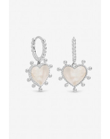 Inicio Sterling Silver Plated Mother of Pearl Heart Charm Hoop Earrings