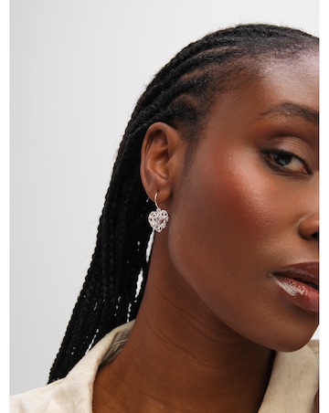 Inicio Sterling Silver Plated Filagree Puff Heart Fishhook Earrings