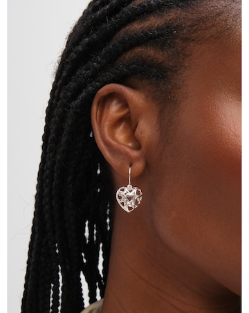 Inicio Sterling Silver Plated Filagree Puff Heart Fishhook Earrings