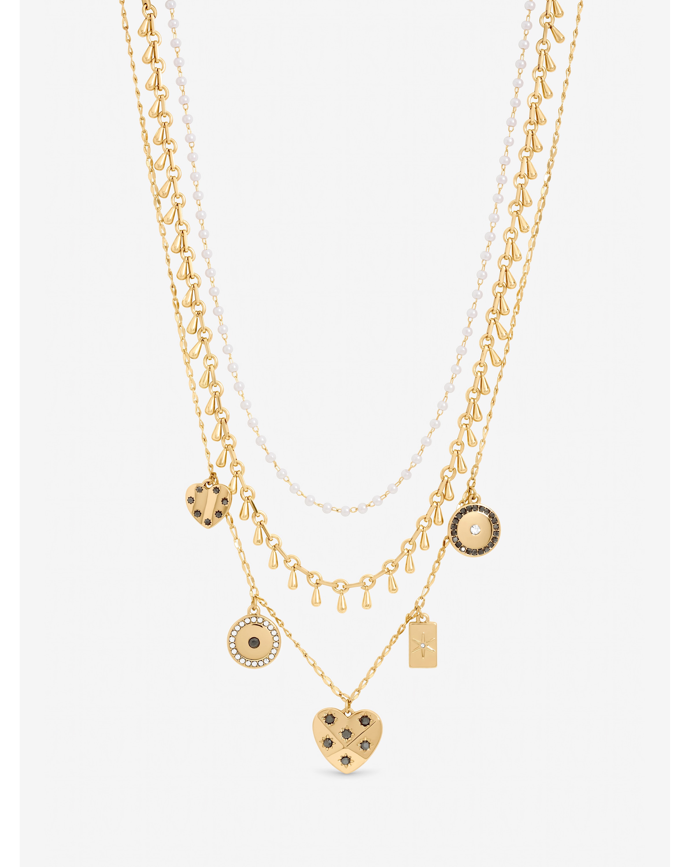 New In - Gold Plated Charm Multirow Necklace