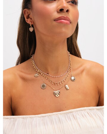 Mood Gold Plated Celestial Charm Multirow Necklace