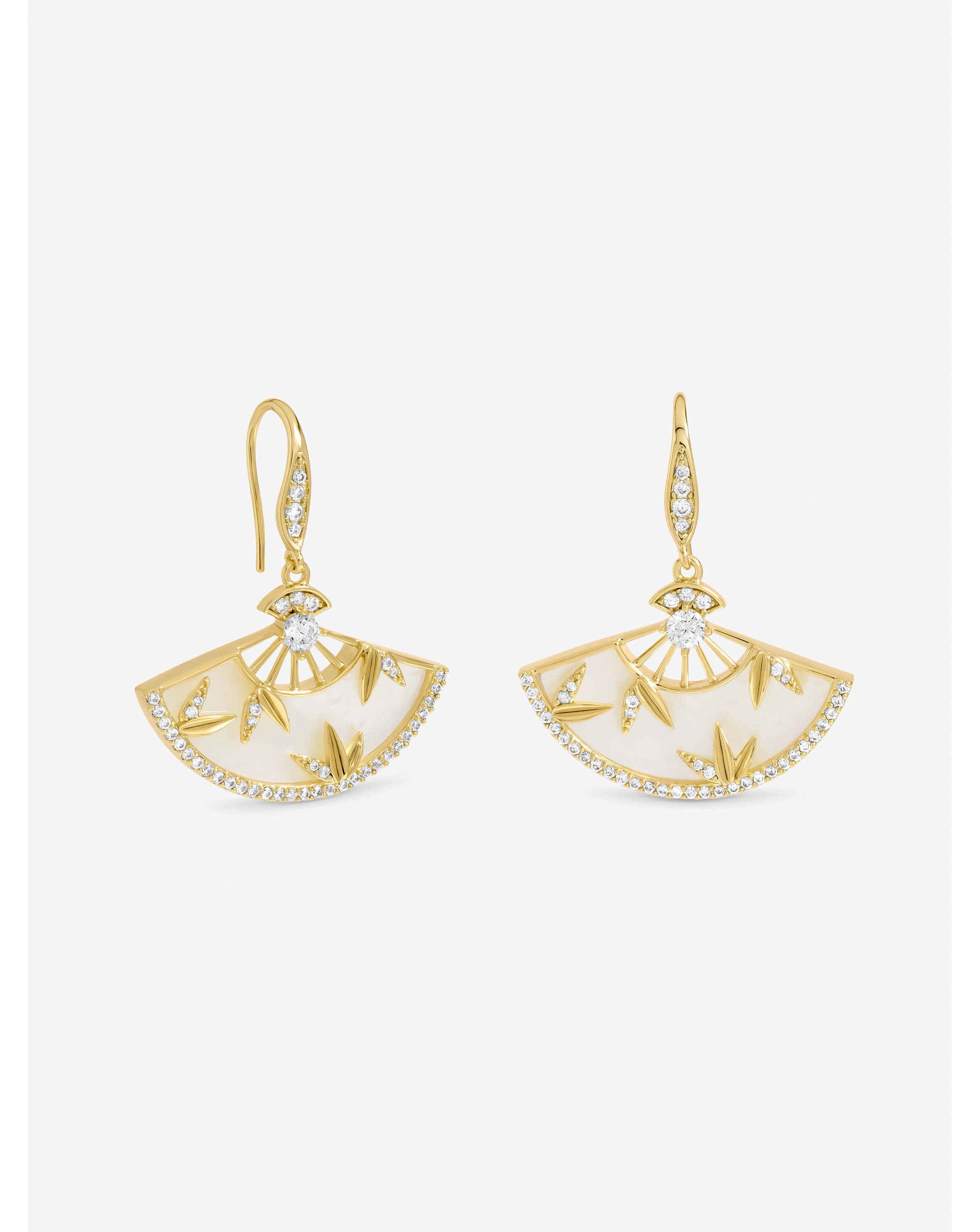 New In - Gold Plated Mother of Pearl Fan Earrings