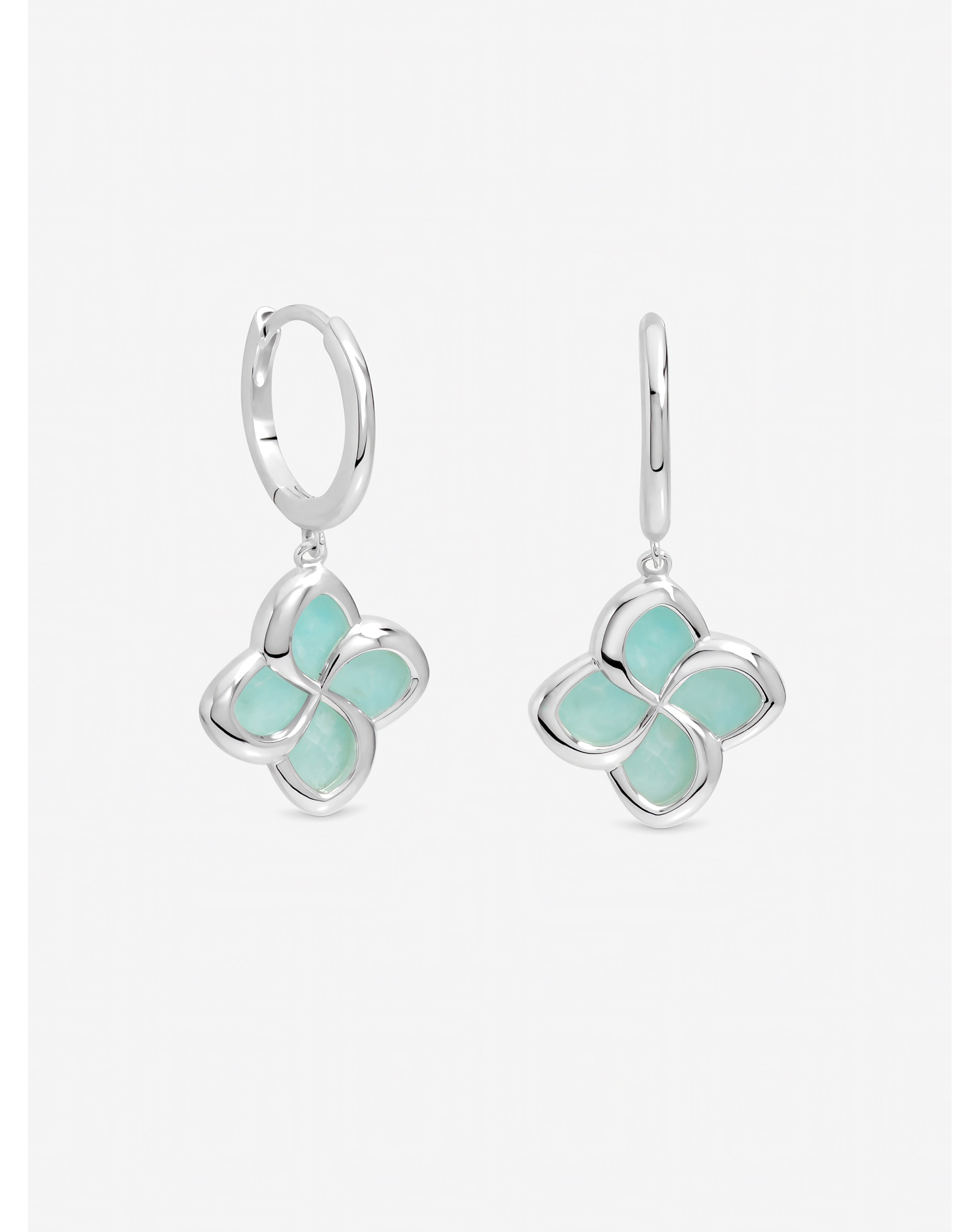 New In - Turquoise Clover Huggie Hoops