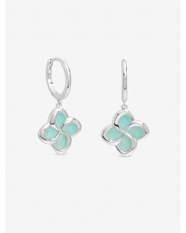 Inicio Sterling Silver Plated Turquoise Clover Huggie Hoops