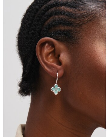 Inicio Sterling Silver Plated Turquoise Clover Huggie Hoops