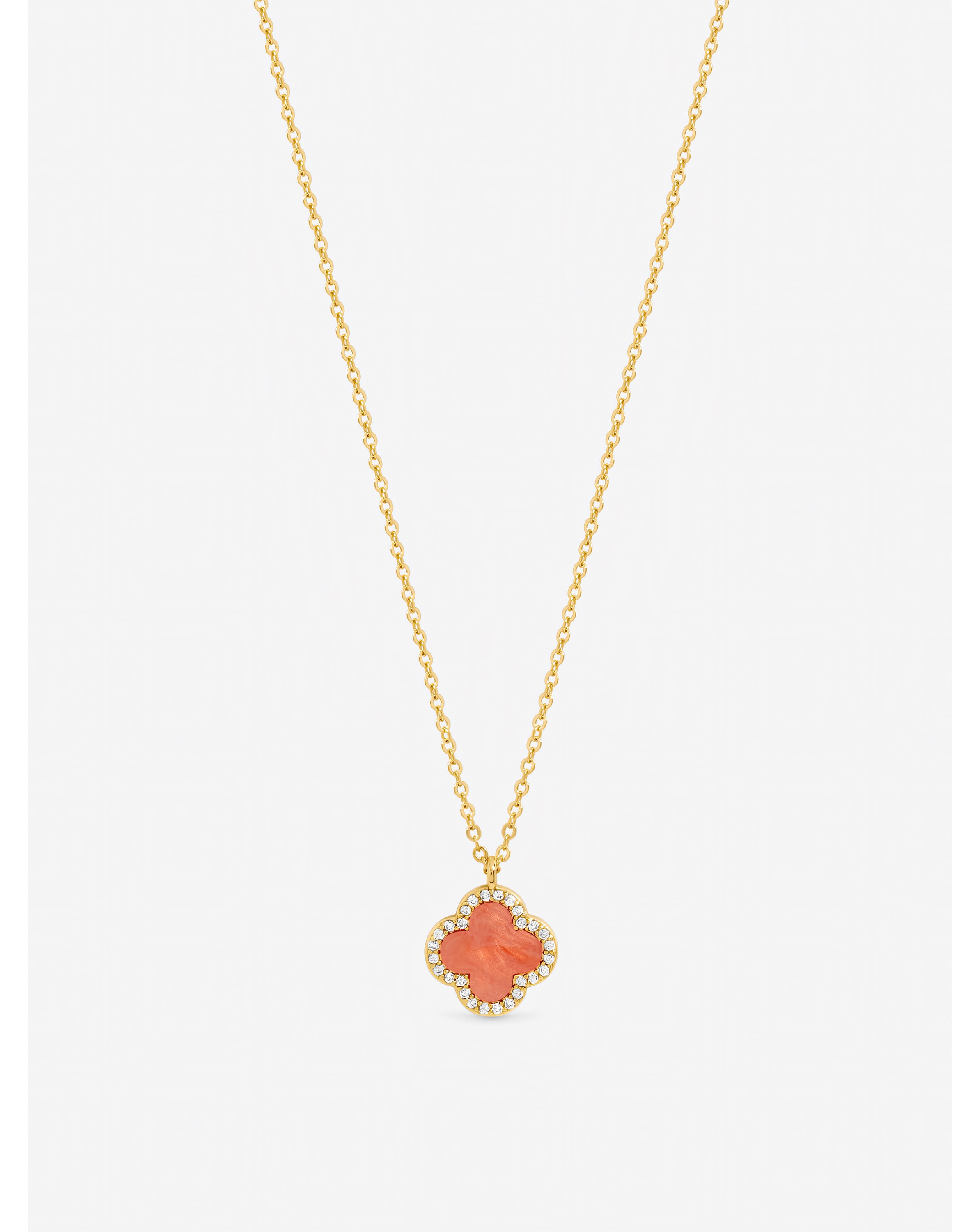 New In - Gold Plated Coral Clover Pendant