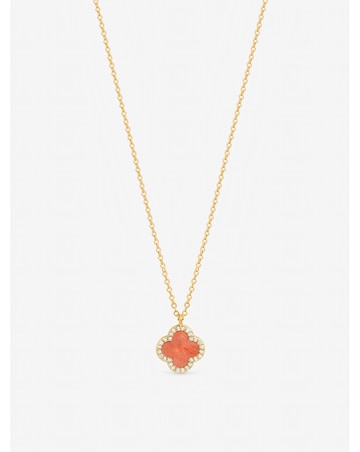 Jon Richard Gold Plated and Coral Clover Pendant Necklace