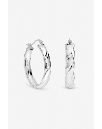 Inicio Sterling Silver Plated Polished Textured Oval Hoop Earrings