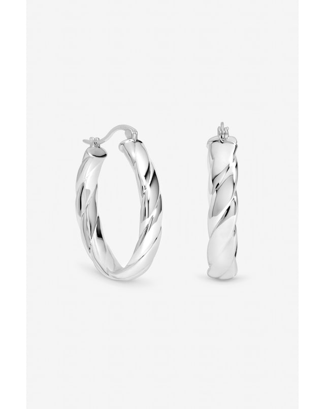 Inicio Sterling Silver Plated Polished Textured Oval Hoop Earrings