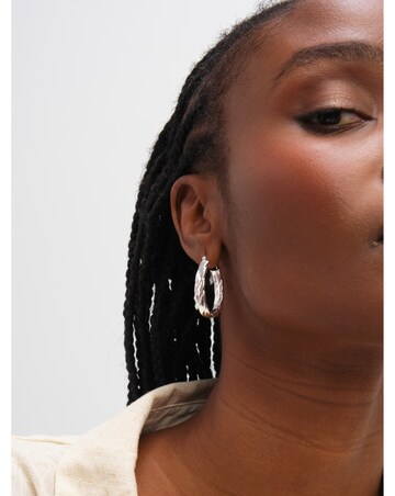 Inicio Sterling Silver Plated Polished Textured Oval Hoop Earrings