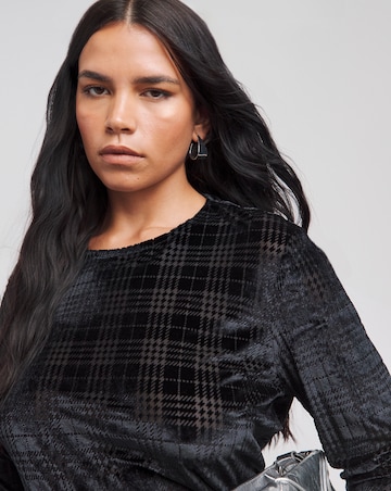 Black Velvet Check Burn Out Top