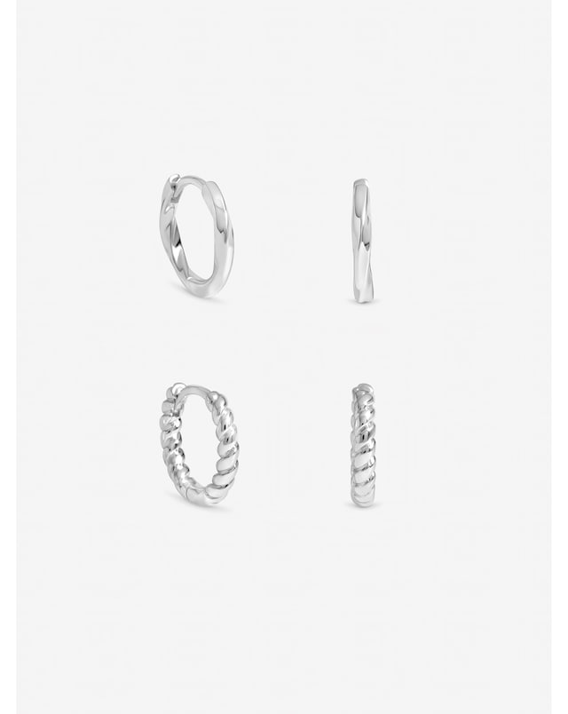 Inicio Sterling Silver Plated Polished Hoops - Pack of 2